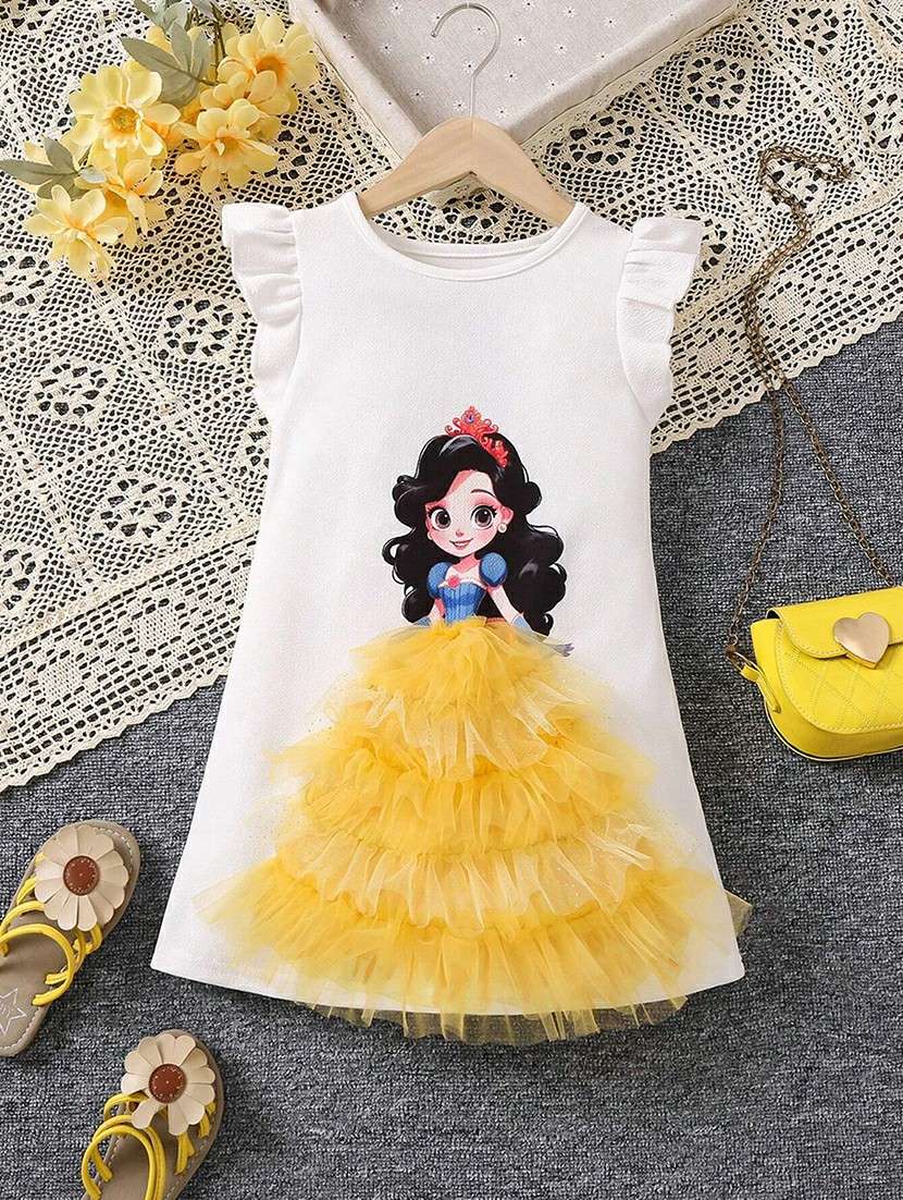 girls printed round neck a-line dress