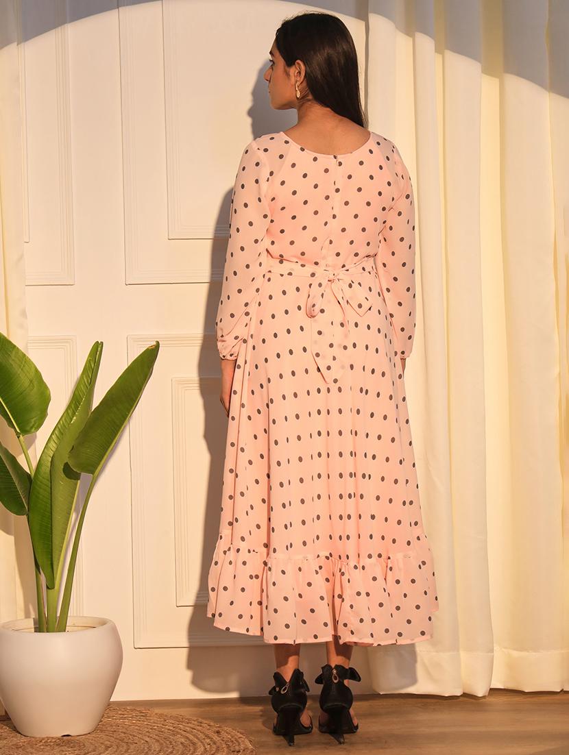 girls peach polka dot round neck dress - 21691251 - Standard Image - 3