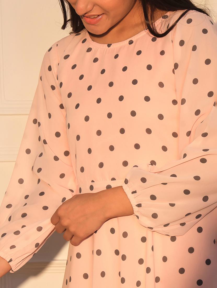 girls peach polka dot round neck dress - 21691251 - Standard Image - 5