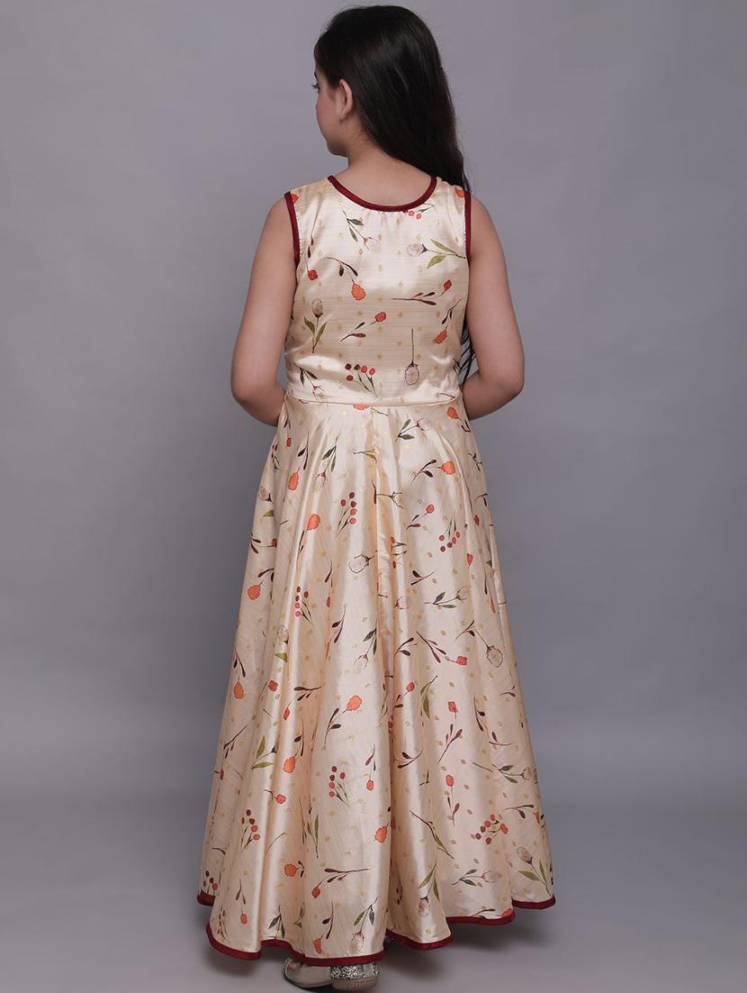 girls cream printed round neck fit & flare dress - 21691253 - Standard Image - 3