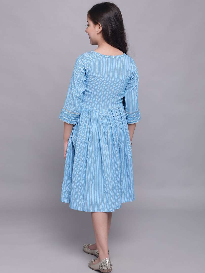 girls light blue striped tie up neck dress - 21691255 - Standard Image - 3