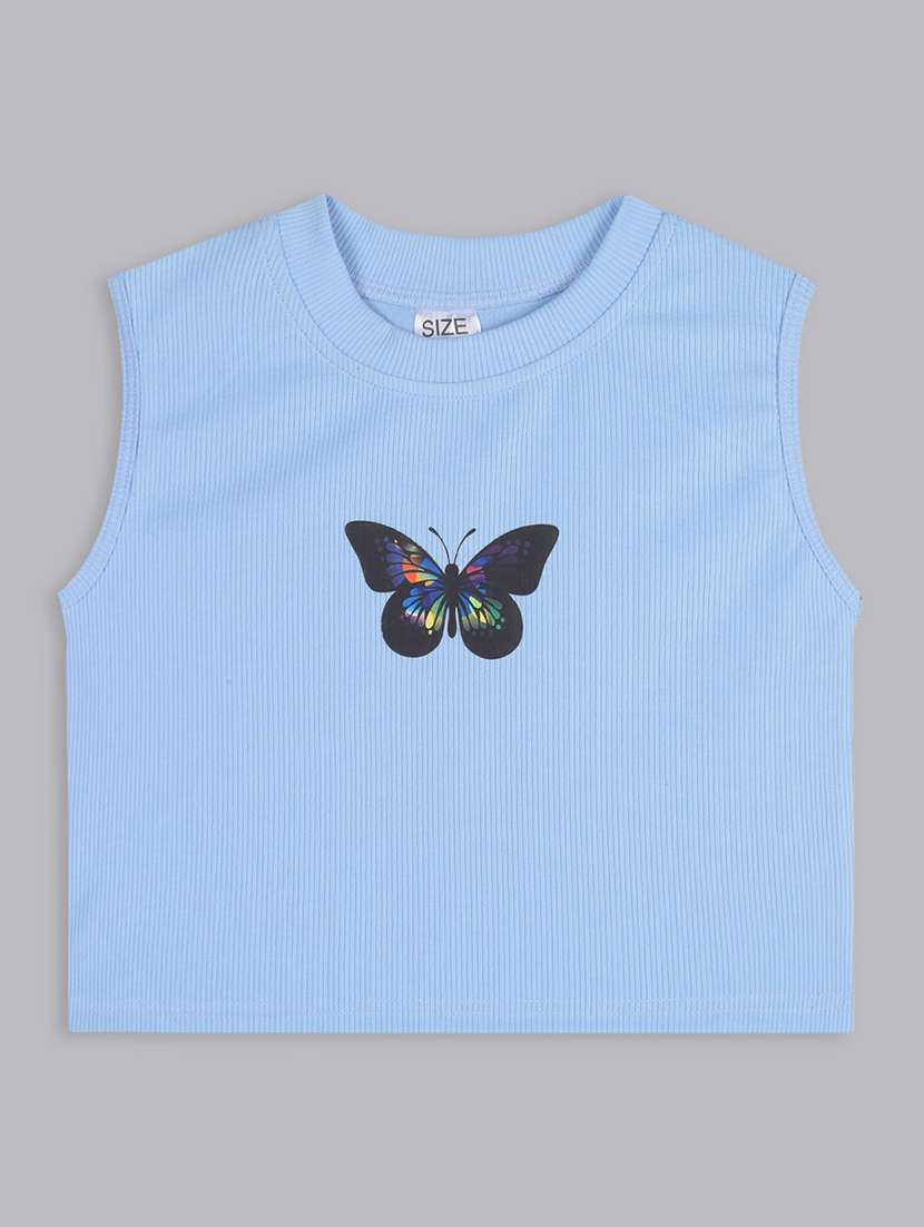 girls round neck graphic printed top