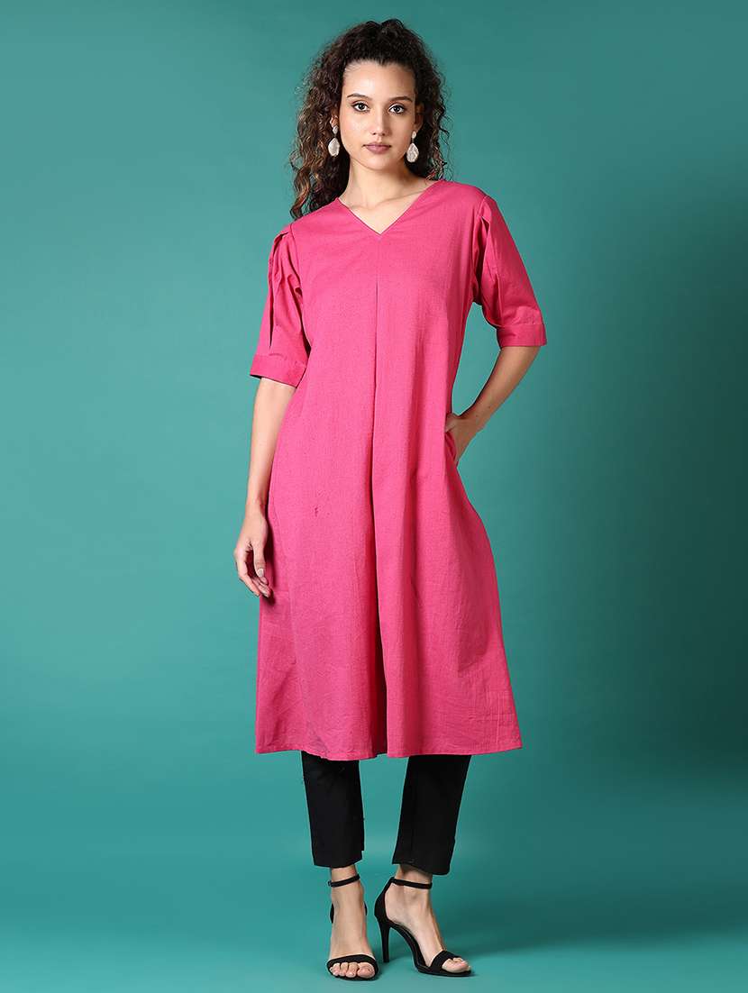 women solid short sleeve a-line kurta - 21691387 -  Standard Image - 3