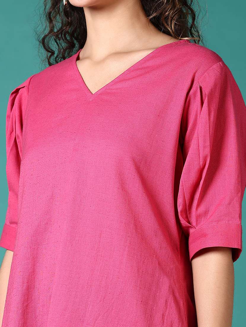 women solid short sleeve a-line kurta - 21691387 -  Standard Image - 5