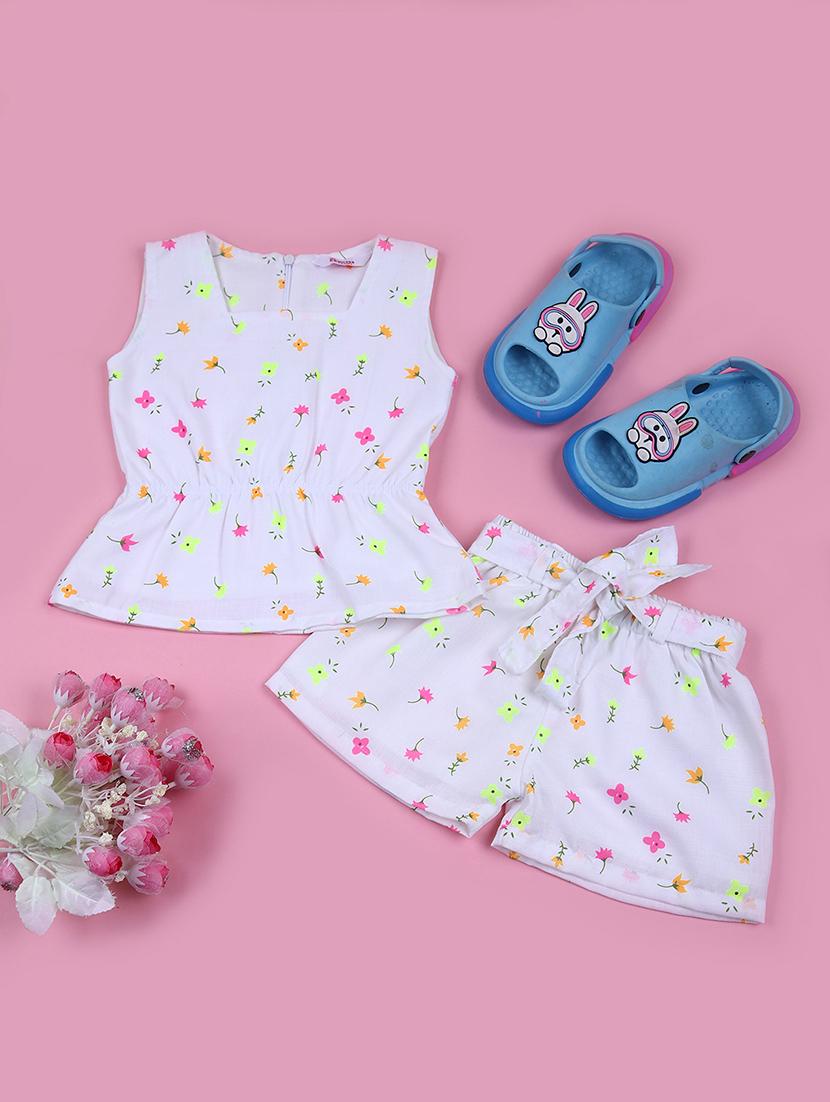 girls round neck printed top & shorts set - 21691393 - Zoom Image - 0