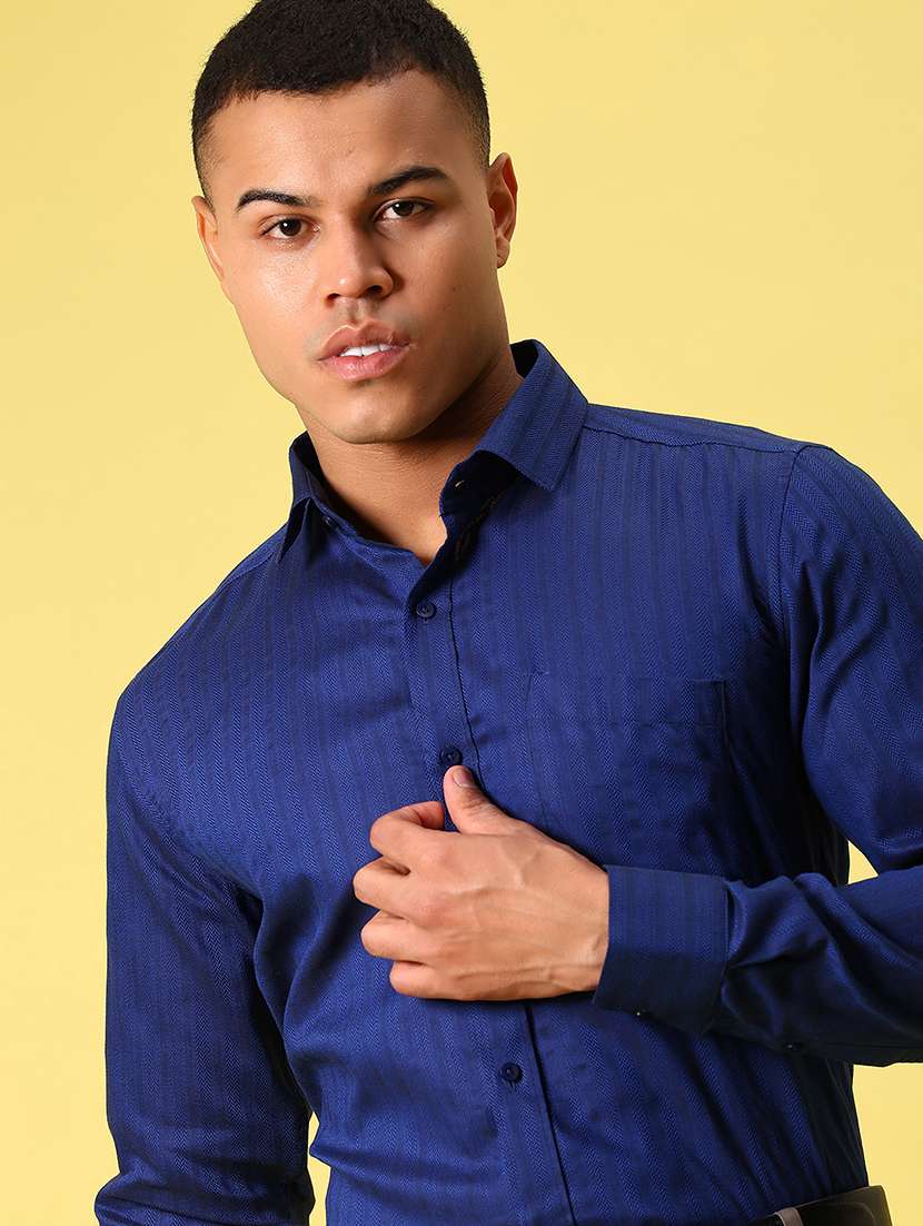 men blue solid collared long sleeve formal shirt - 21691407 -  Standard Image - 3