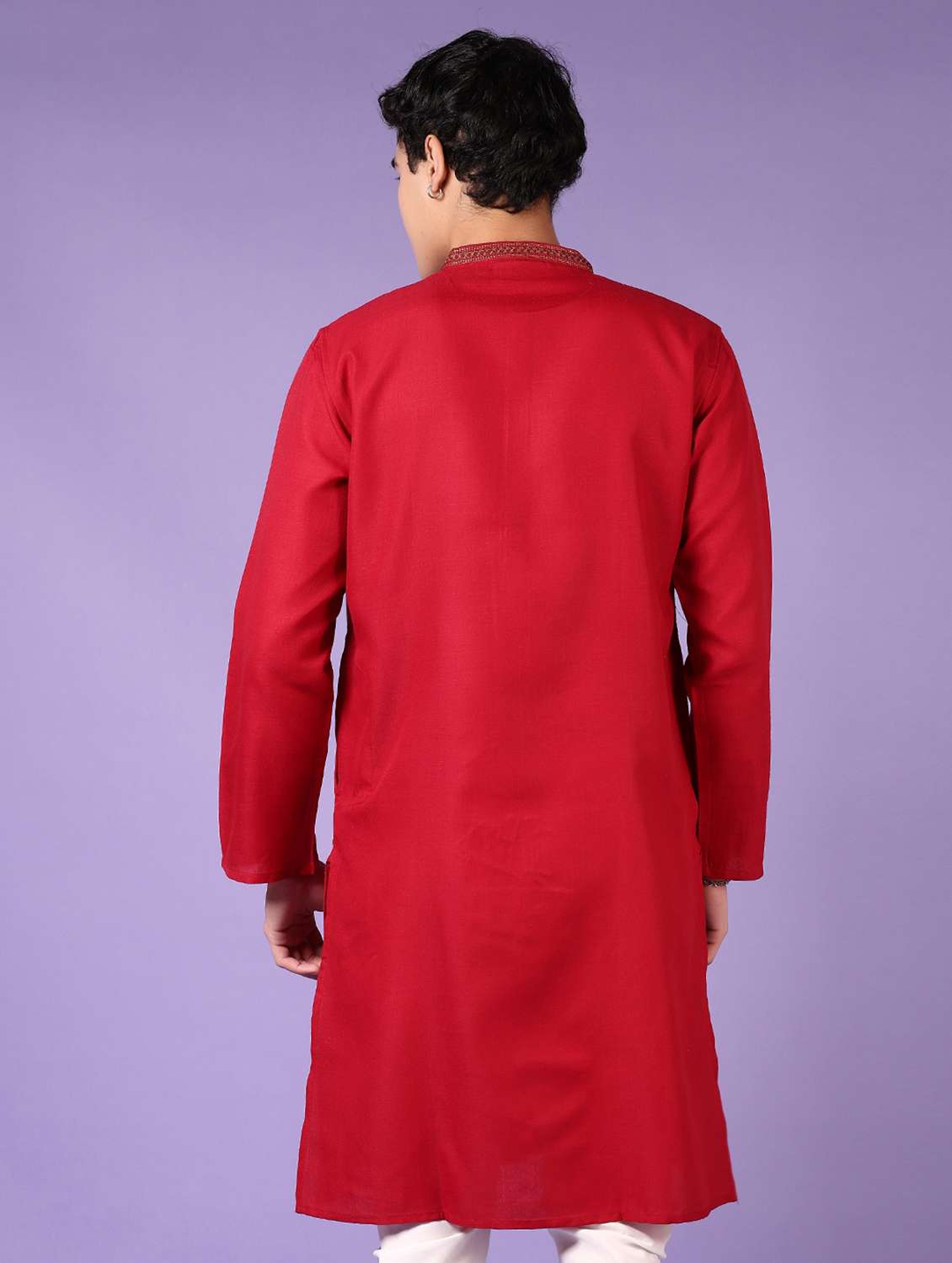 men embroidered mandarin neck long sleeve kurta - 21691416 -  Standard Image - 3