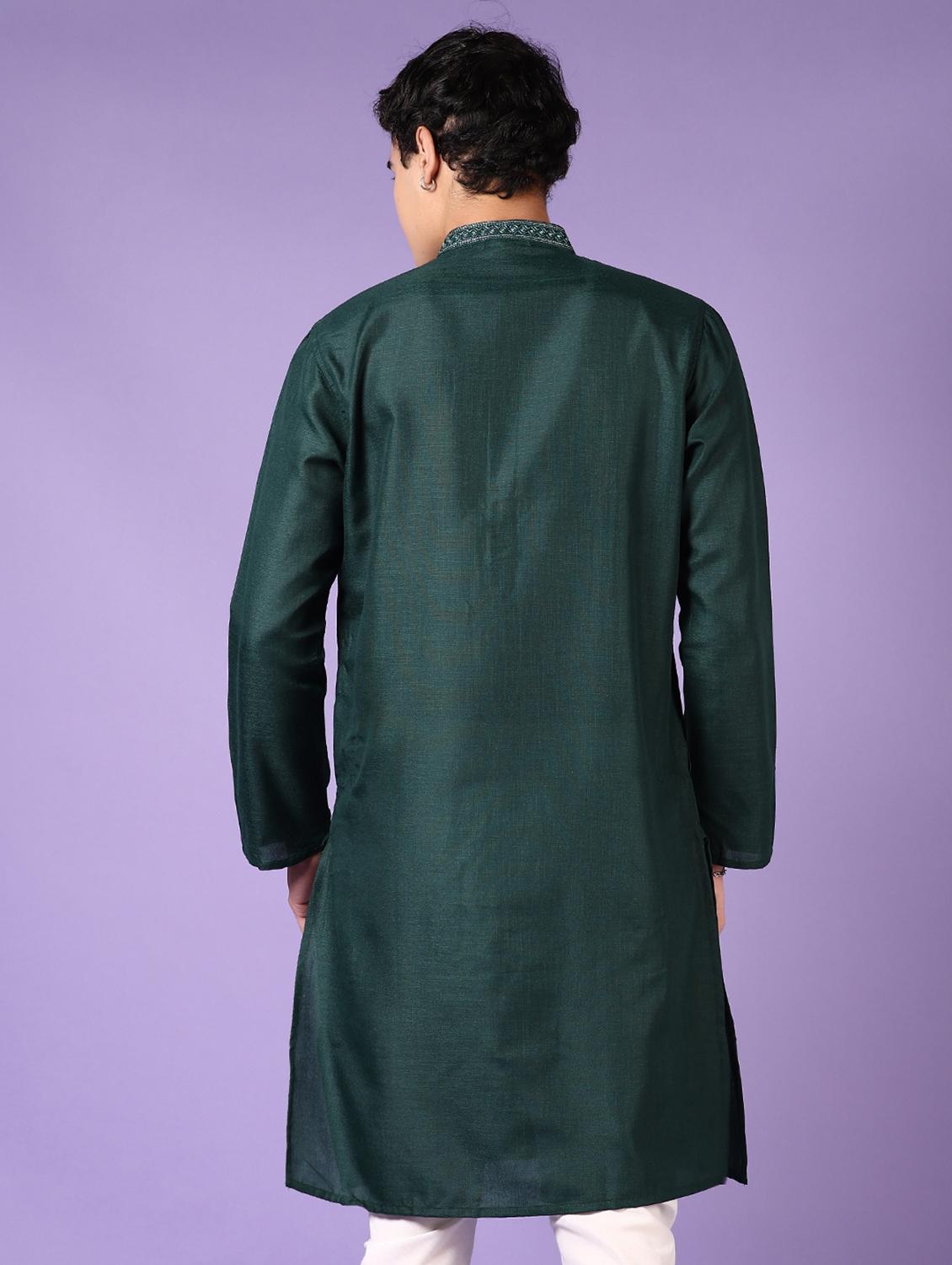men embroidered mandarin neck long sleeve kurta - 21691418 - Standard Image - 3