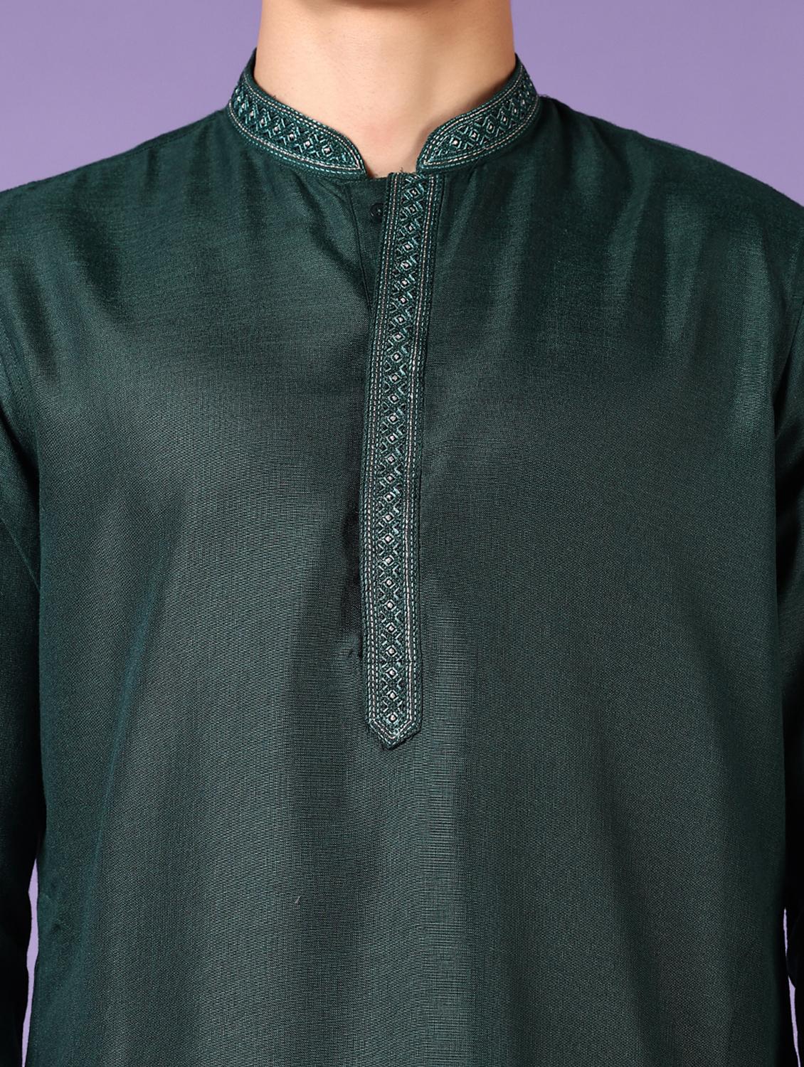 men embroidered mandarin neck long sleeve kurta - 21691418 - Standard Image - 5