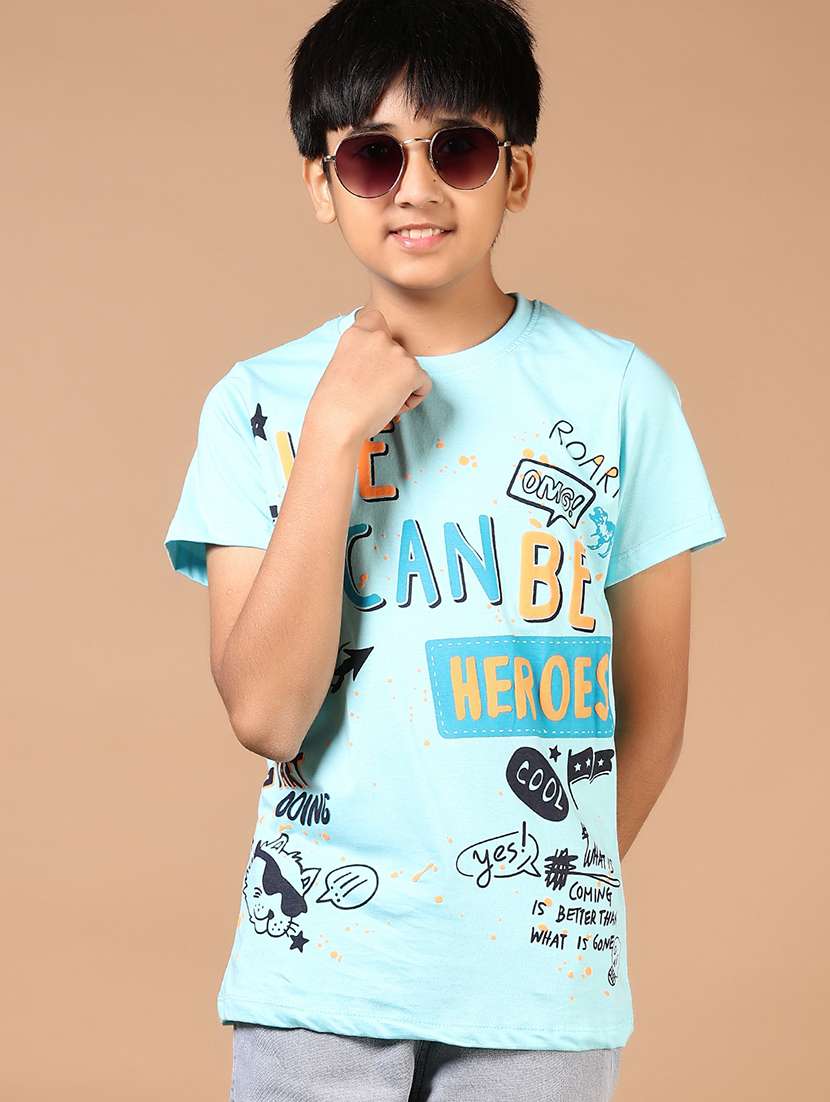 boys light blue front print round neck t-shirt - 21691913 -  Standard Image - 3