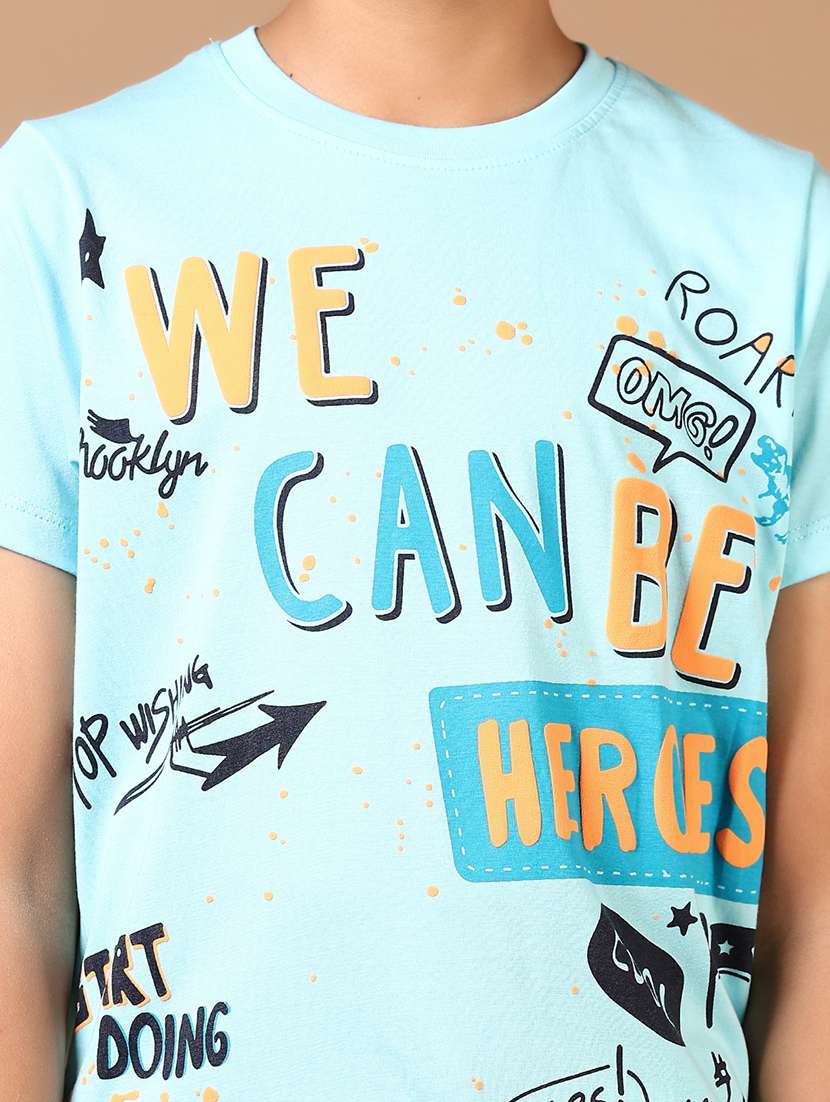 boys light blue front print round neck t-shirt - 21691913 -  Standard Image - 5