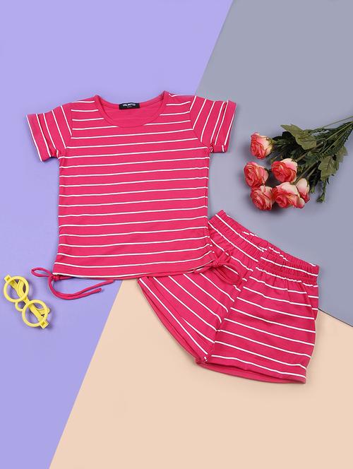 girls pink striped shorts & t-shirt set - 21692026 - Standard Image - 0
