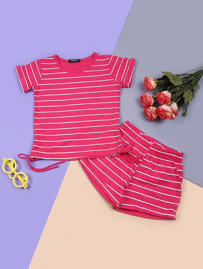 girls pink striped shorts & t-shirt set - 21692026 - Zoom Image - 0