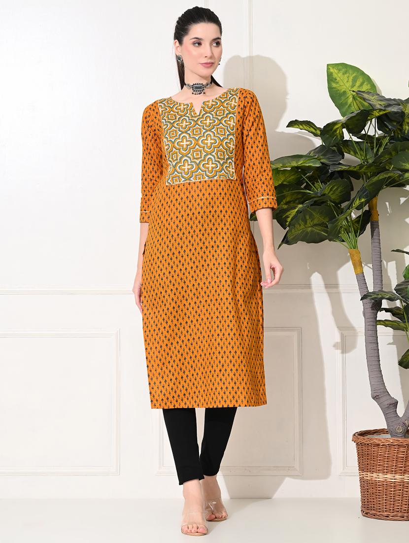women three quarter sleeve straight kurta