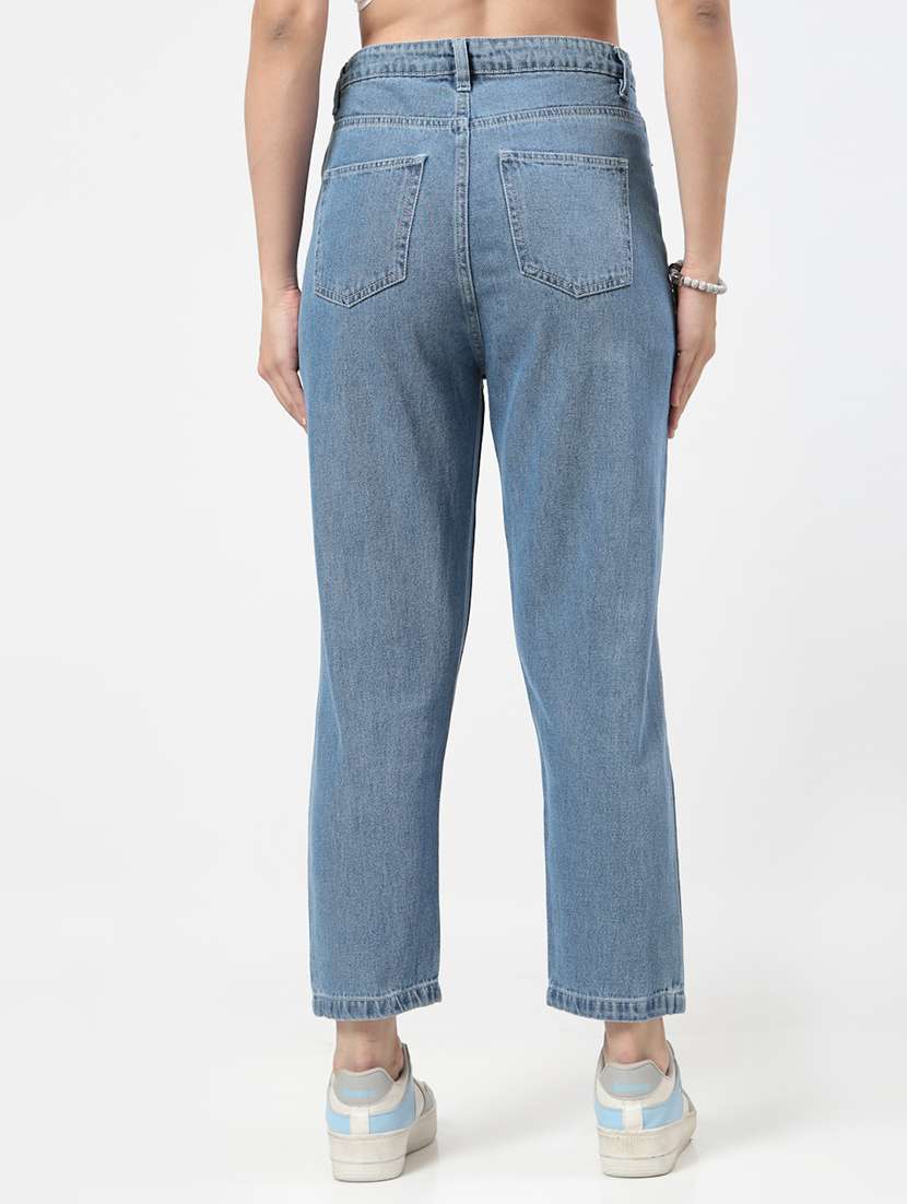 women mid rise straight fit plain jeans - 21692084 -  Standard Image - 3
