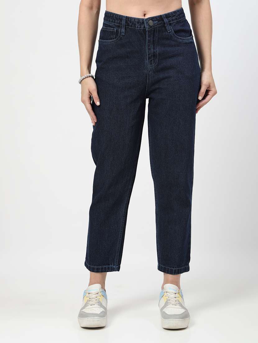 women mid rise straight fit plain jeans