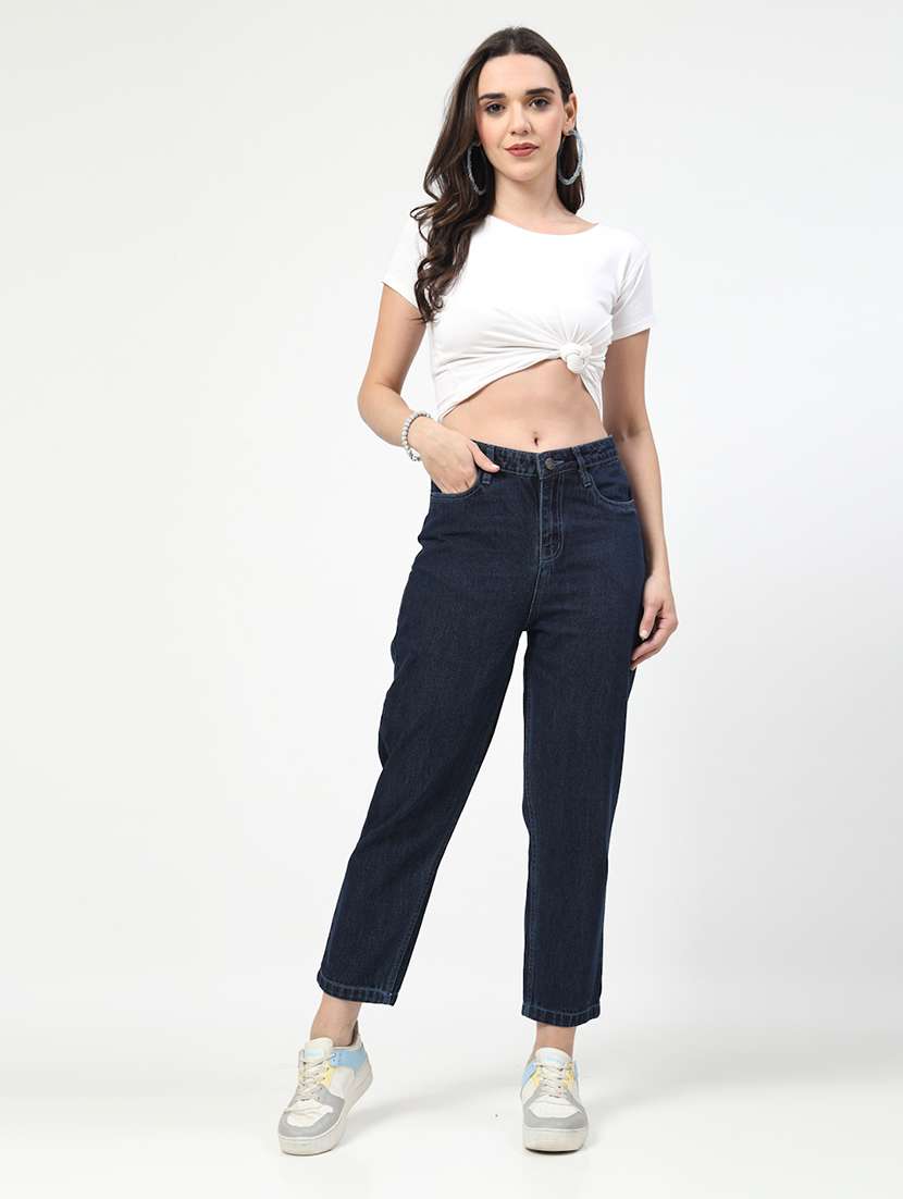 women mid rise straight fit plain jeans - 21692087 -  Standard Image - 5