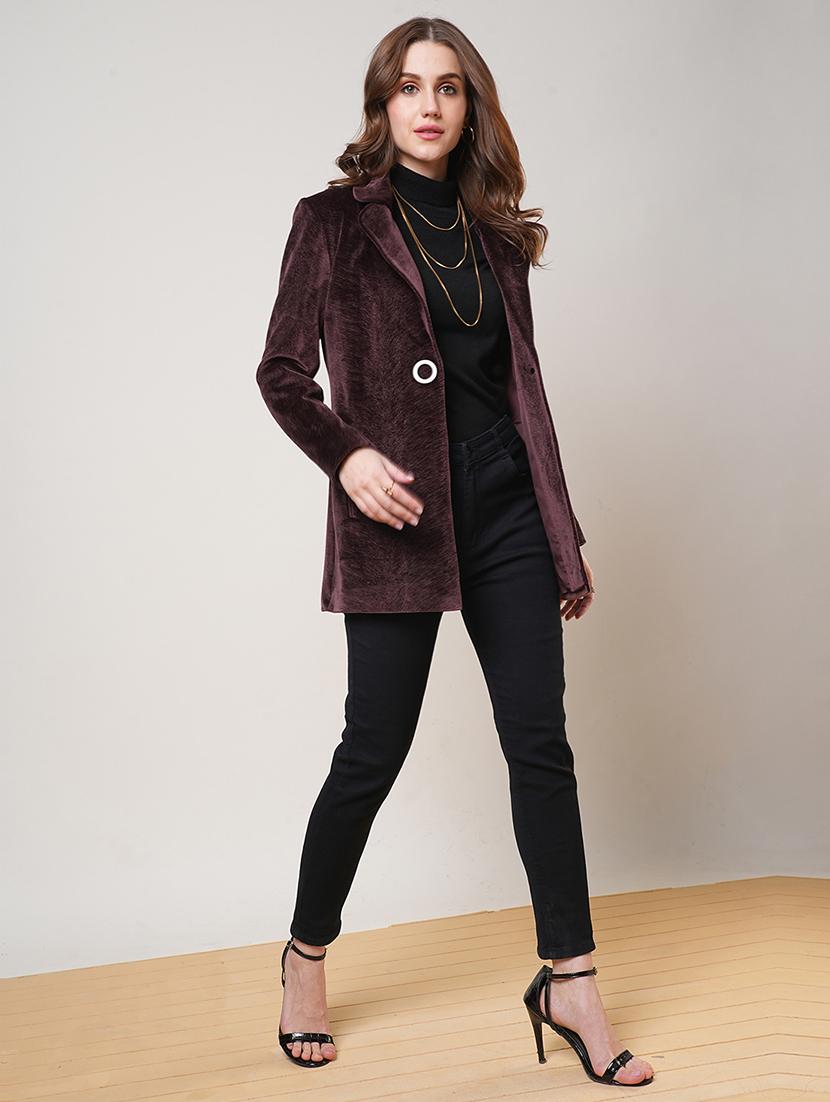 women lapel neck solid regular coat - 21692153 - Standard Image - 3