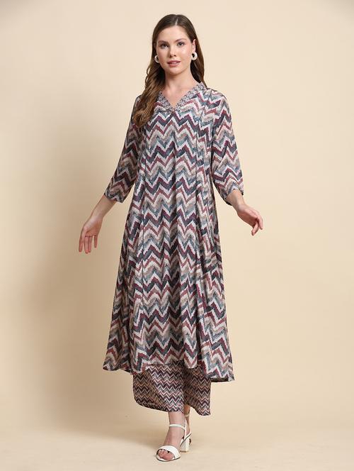women chevron printed kurta palazzo co-ord sets - 21692300 -  Standard Image - 0