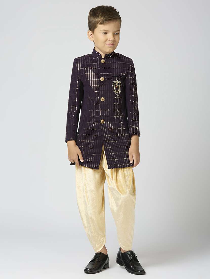 boys purple embellished sherwani 