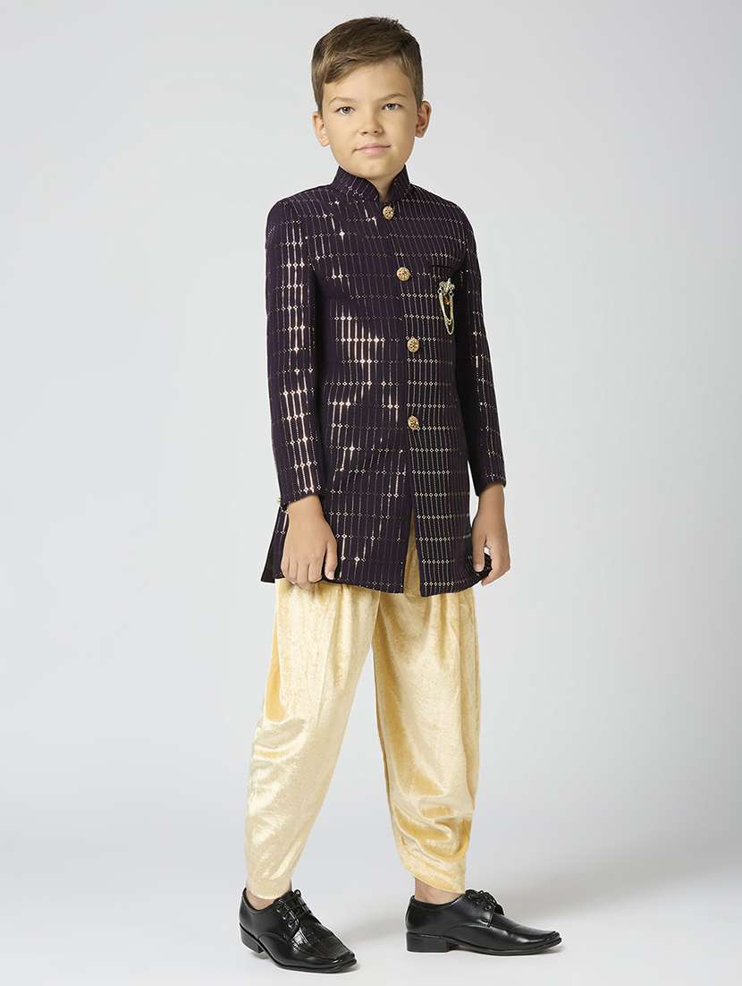 boys purple embellished sherwani  - 21692307 -  Standard Image - 3