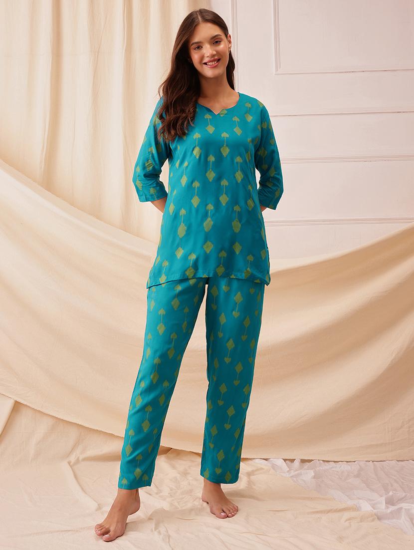 women printed three quarter sleeve nightwear set - 21692341 -  Zoom Image - 0