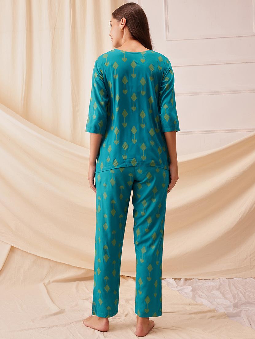 women printed three quarter sleeve nightwear set - 21692341 - Standard Image - 3