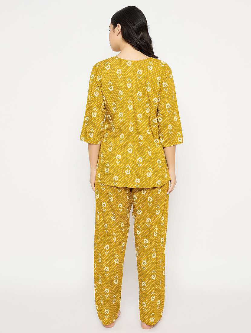 yellow rayon pyjama set nightwear - 21692350 -  Standard Image - 3