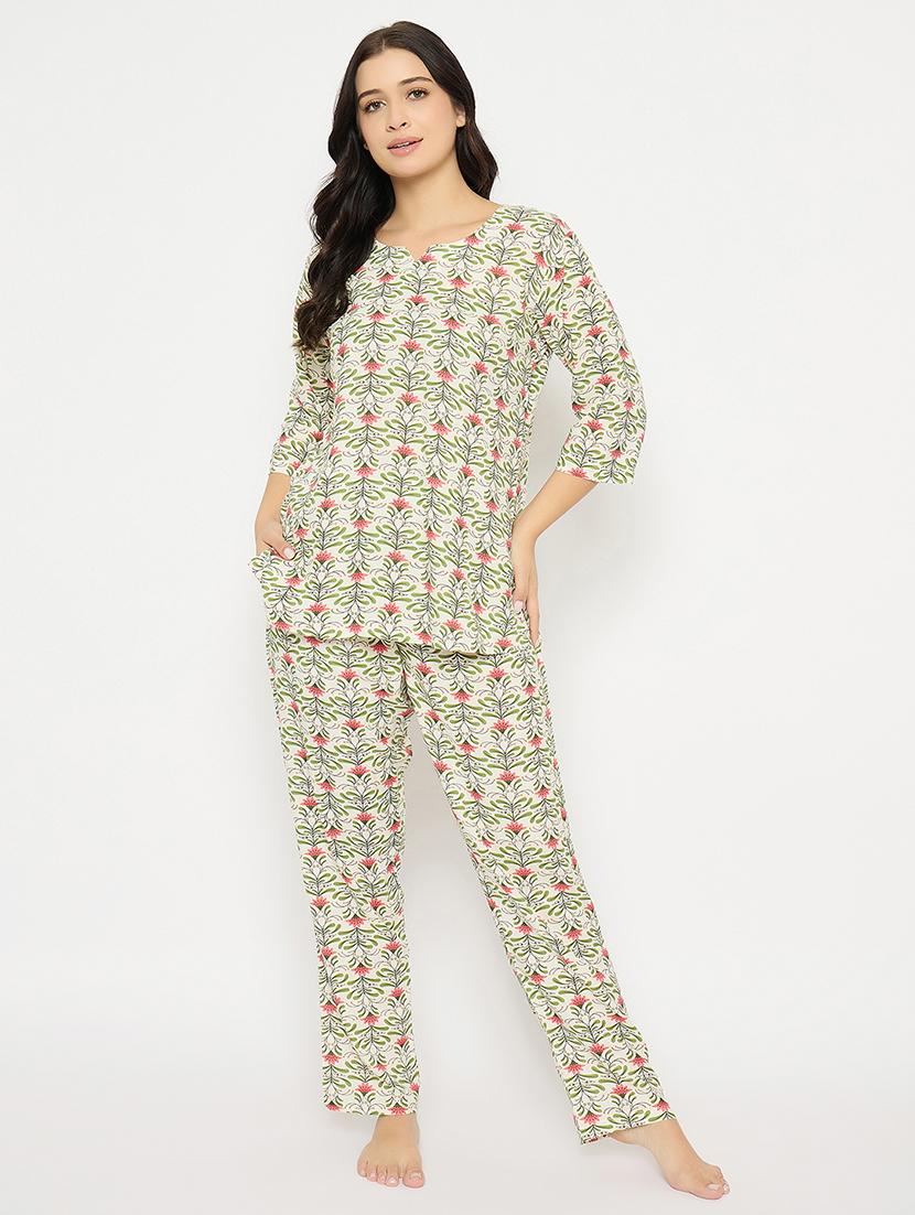 women printed three quarter sleeve nightwear set - 21692355 -  Zoom Image - 0