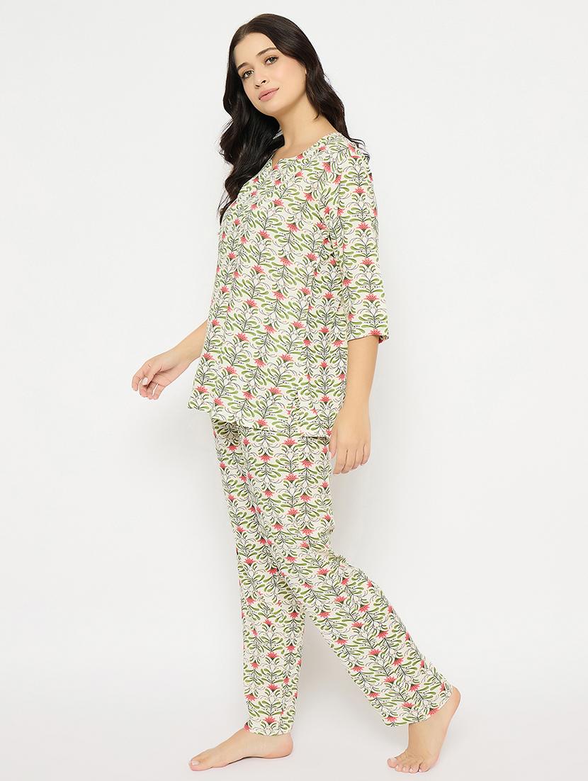 women printed three quarter sleeve nightwear set - 21692355 - Standard Image - 3