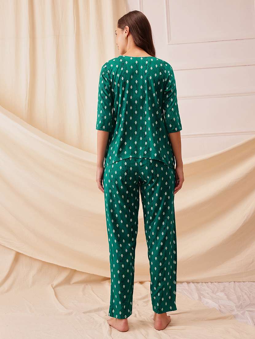 women printed three quarter sleeve nightwear set - 21692360 -  Standard Image - 3