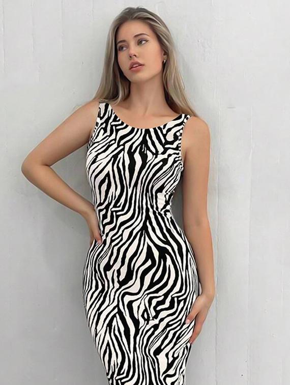 women printed sleeveless bodycon dress - 21692364 - Standard Image - 3