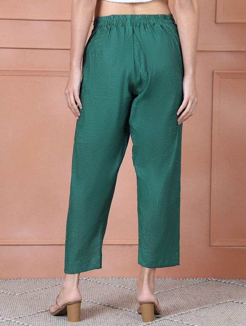 women green solid mid rise tailored pant - 21692455 - Standard Image - 3