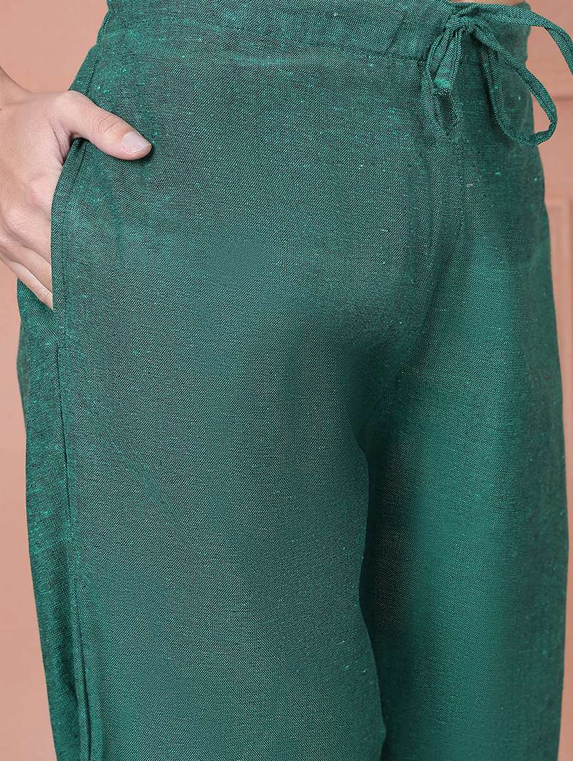 women green solid mid rise tailored pant - 21692455 - Standard Image - 5