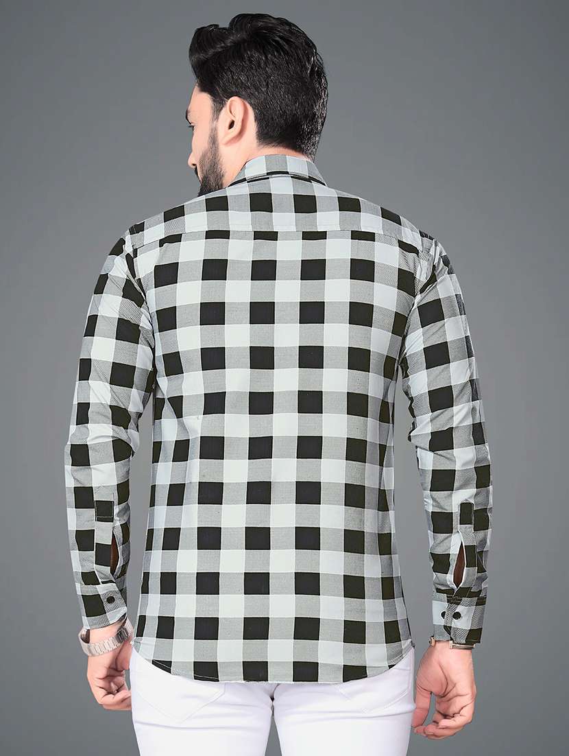 men long sleeves checkered casual shirt - 21692537 -  Standard Image - 3