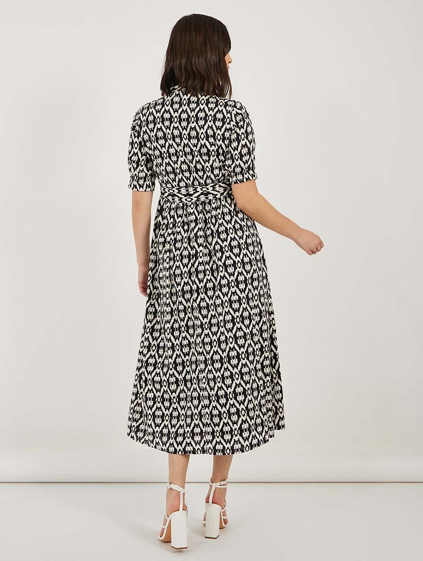 women printed mandarin neck a-line dress - 21692538 - Standard Image - 3