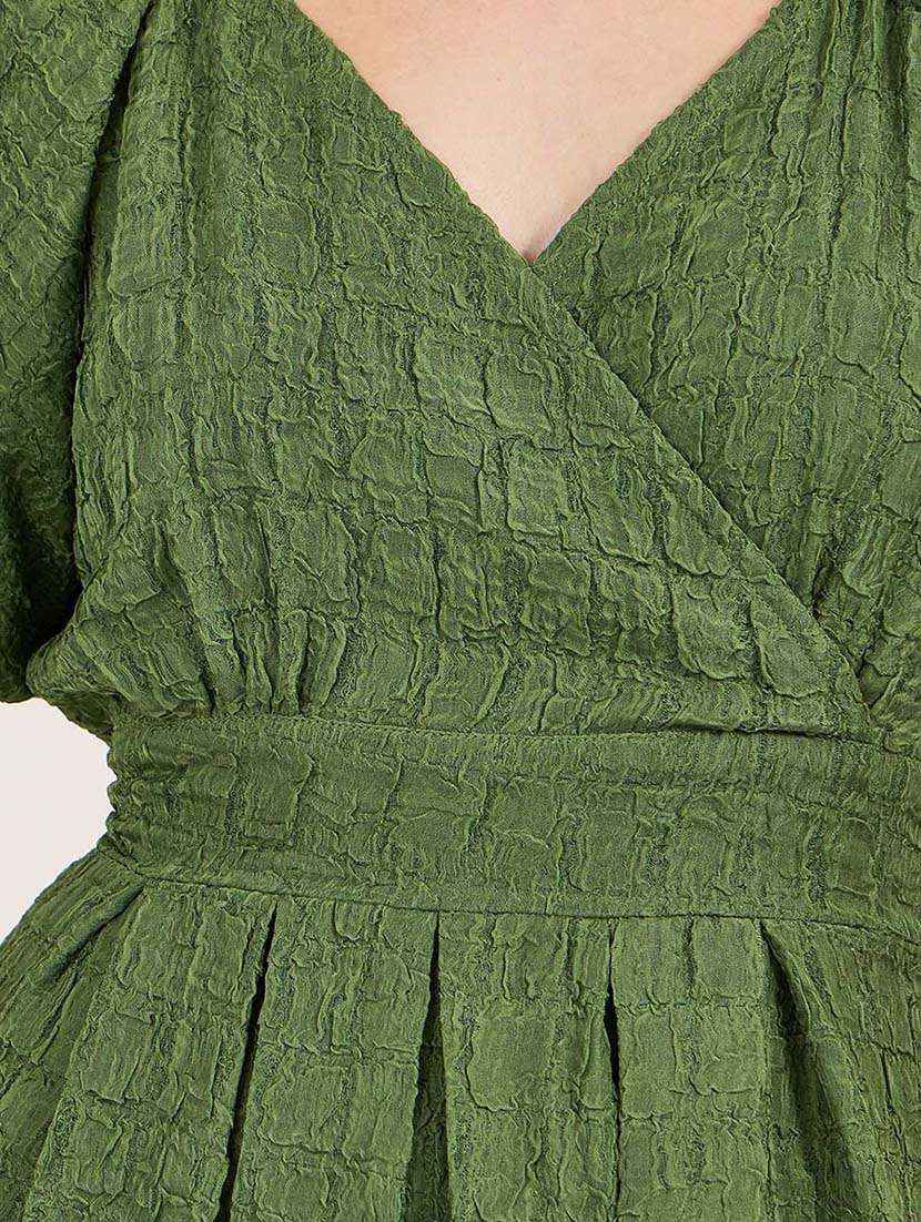 women solid puff sleeves fit & flare dress - 21692546 -  Standard Image - 5