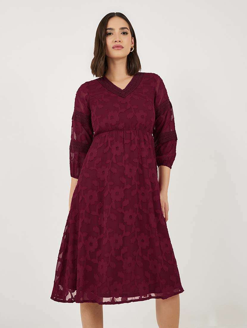 women slef designed puff sleeves a-line dress - 21692556 - Standard Image - 3