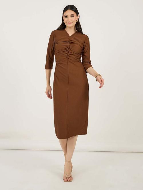 women solid ruched detailed sheath dress - 21692558 -  Standard Image - 0