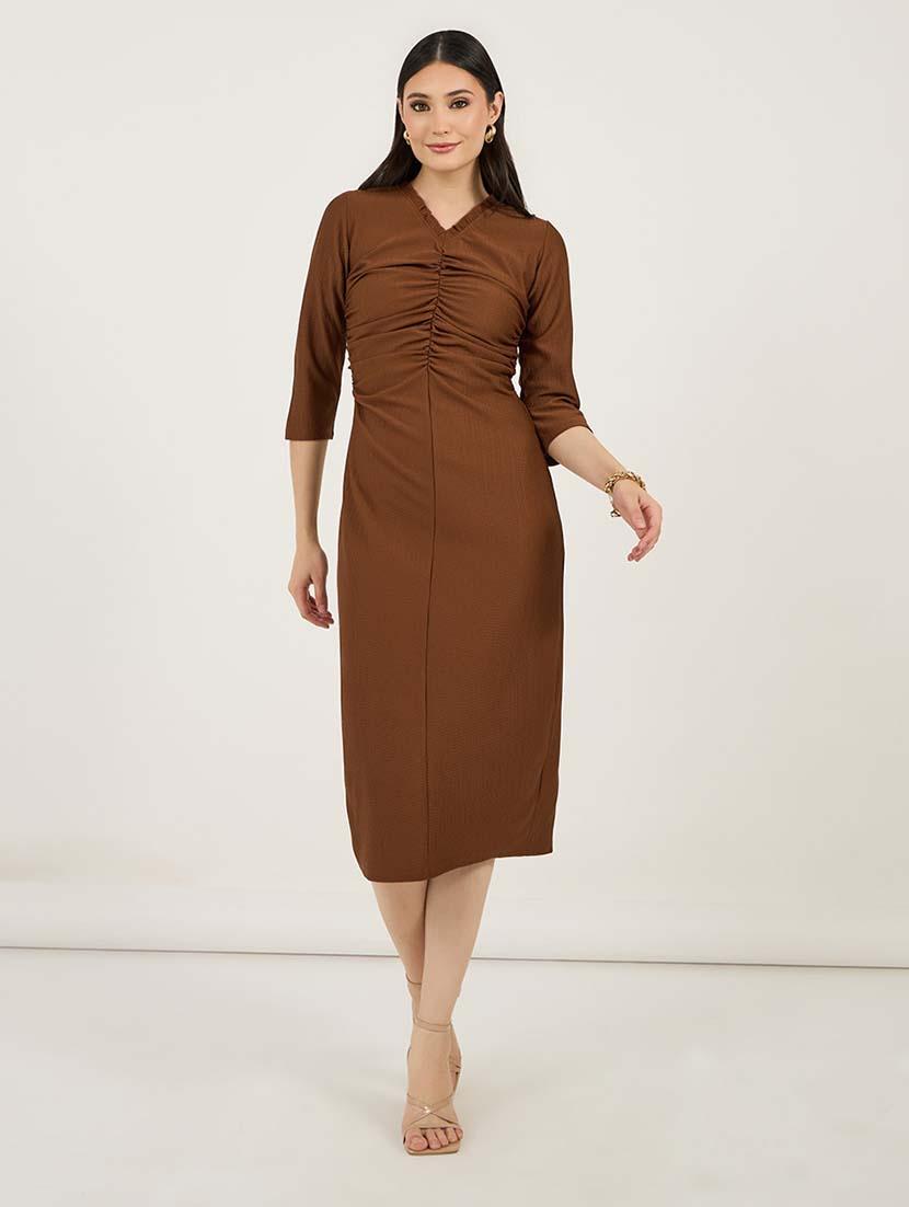 women solid ruched detailed sheath dress - 21692558 -  Zoom Image - 0