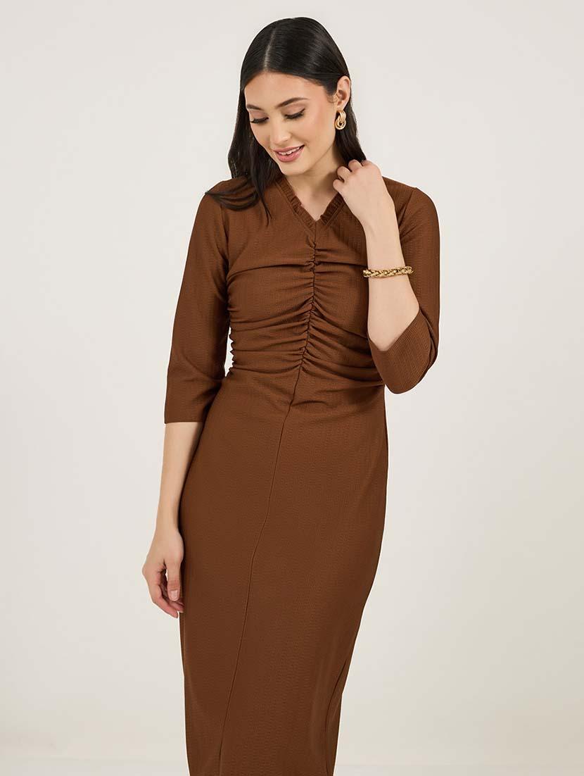 women solid ruched detailed sheath dress - 21692558 - Standard Image - 3