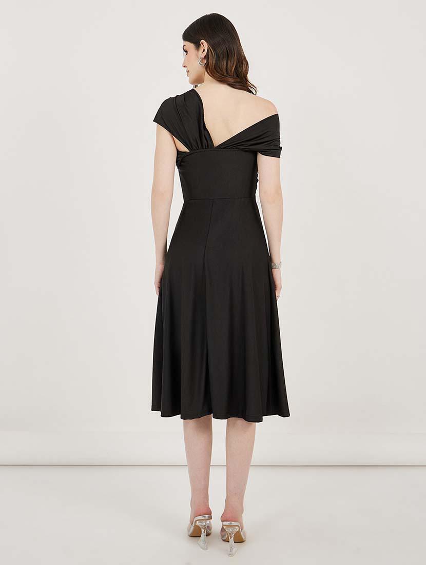women solid asymmetric neck a-line dress - 21692563 - Standard Image - 3
