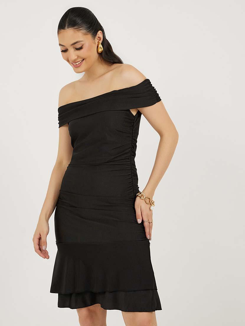 women solid off shoulder tiered dress - 21692564 - Standard Image - 3