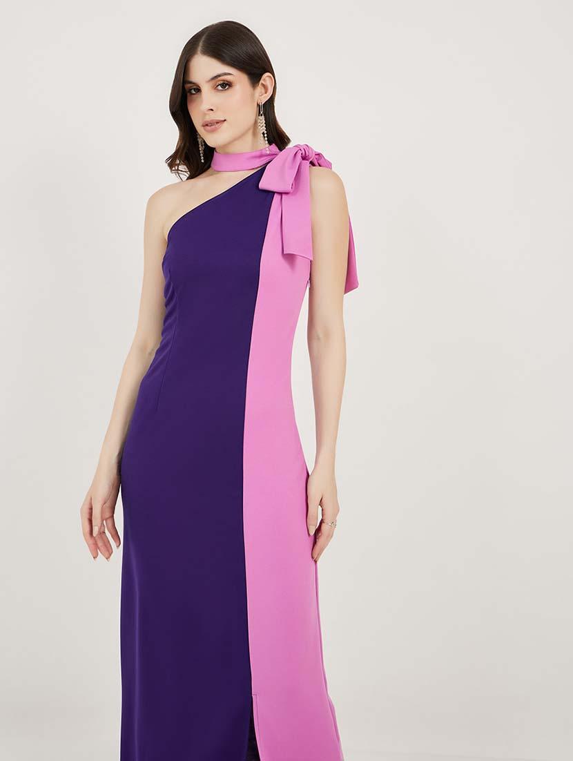 women ccolor blocked single shoulder sheath dress - 21692566 - Standard Image - 3