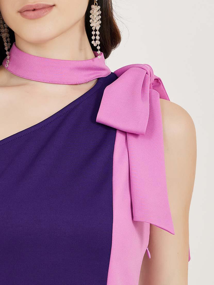 women ccolor blocked single shoulder sheath dress - 21692566 - Standard Image - 5