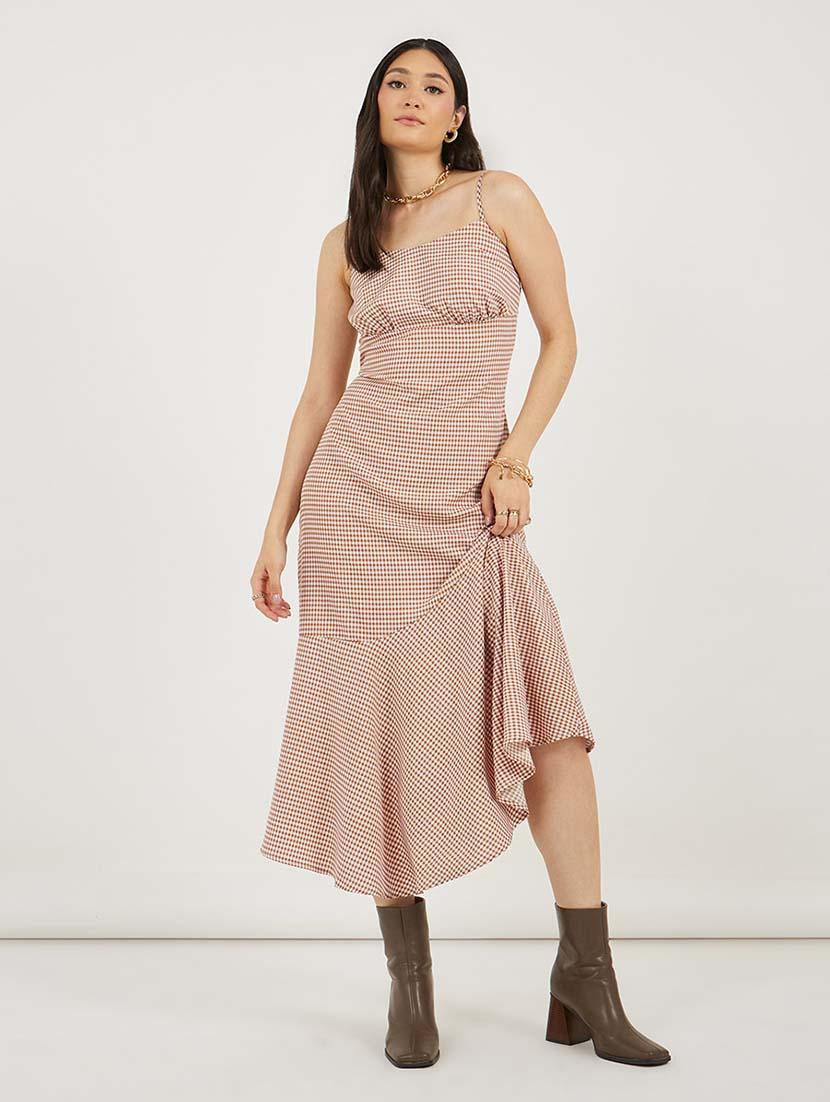 women checkered shoulder strap tiered dress - 21692567 - Zoom Image - 0