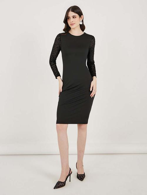 women solid puff sleeves bodycon dress - 21692576 - Standard Image - 0