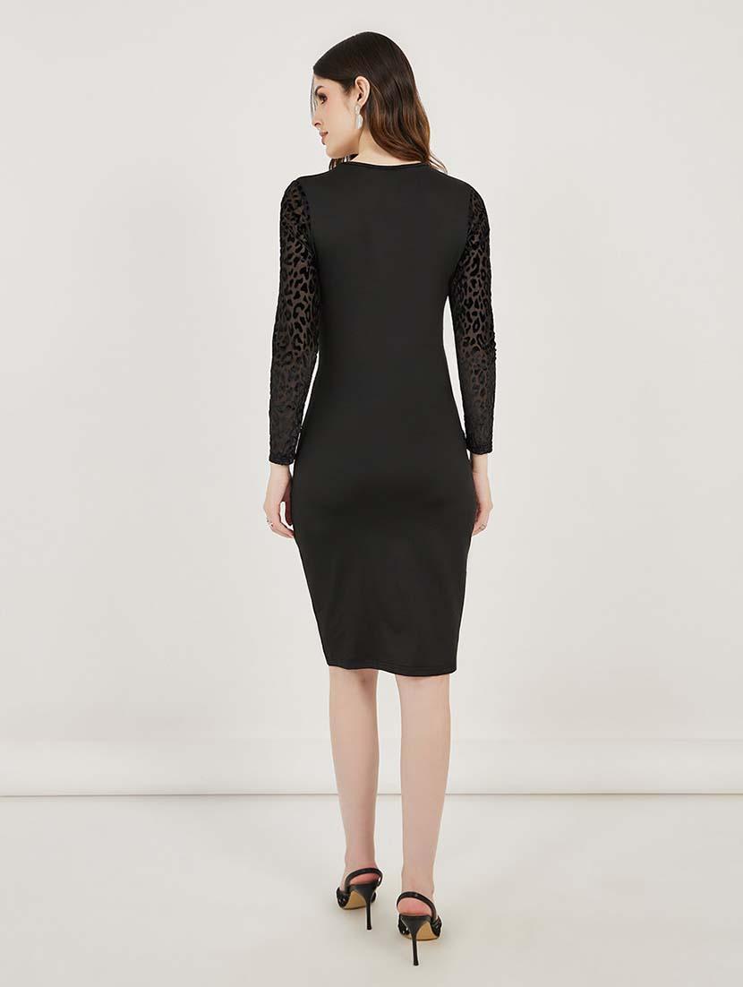women solid puff sleeves bodycon dress - 21692576 - Standard Image - 3