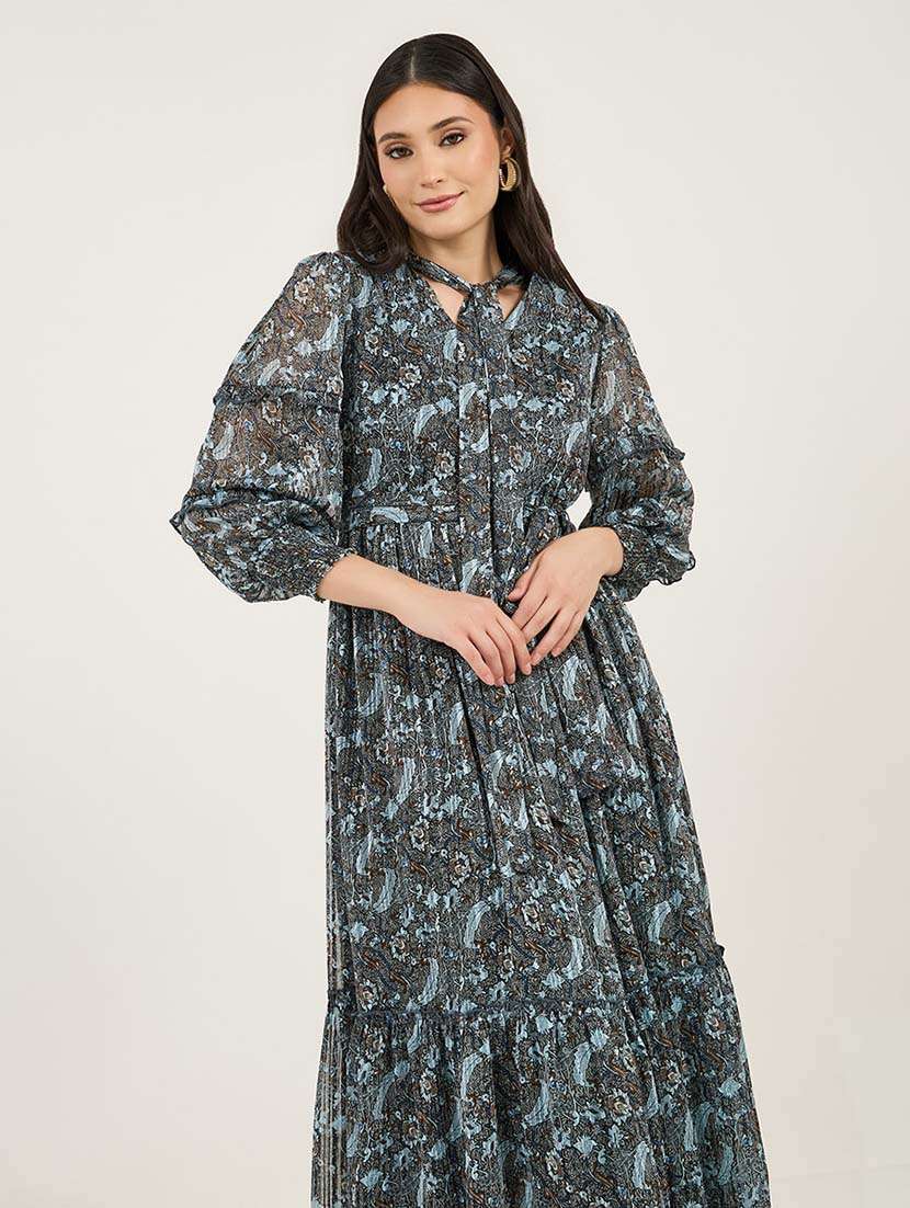 women printed puff sleeves tiered dress - 21692582 -  Standard Image - 3