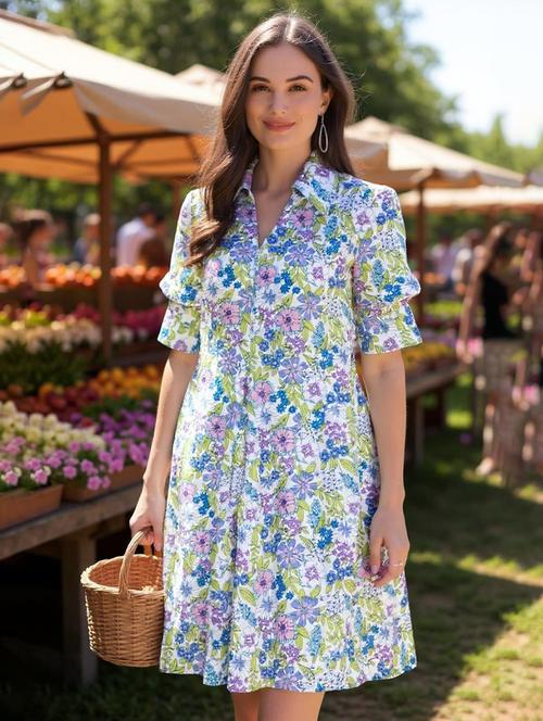 women floral print collared shirt dress - 21692629 - Standard Image - 0